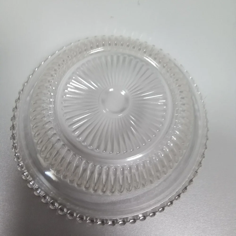 Vintage Clear‎ Pressed Glass Serving Bowl Beaded Rim Sunburst Ribbed 9.25 Inch